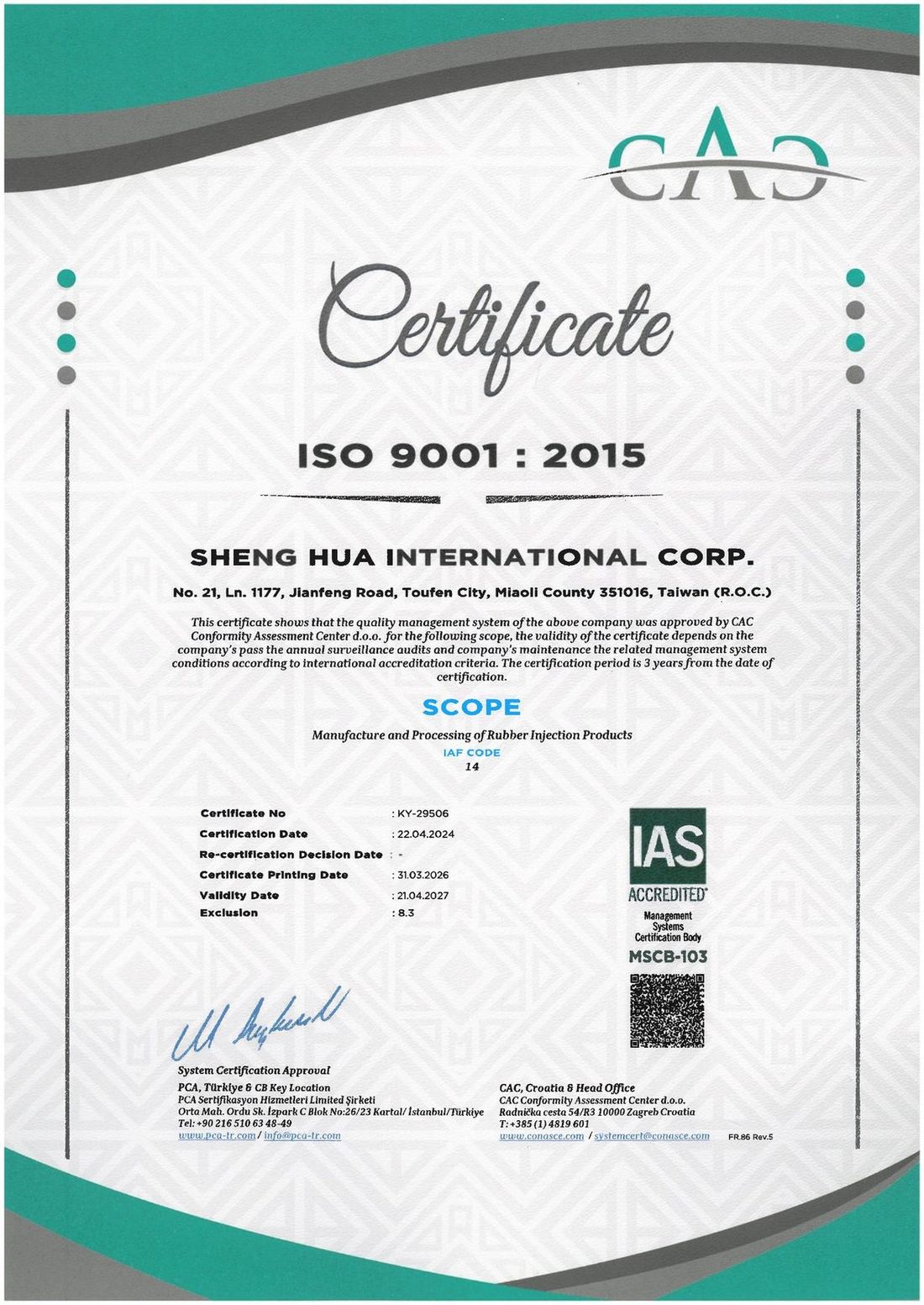ISO 9001:2015 Certificate